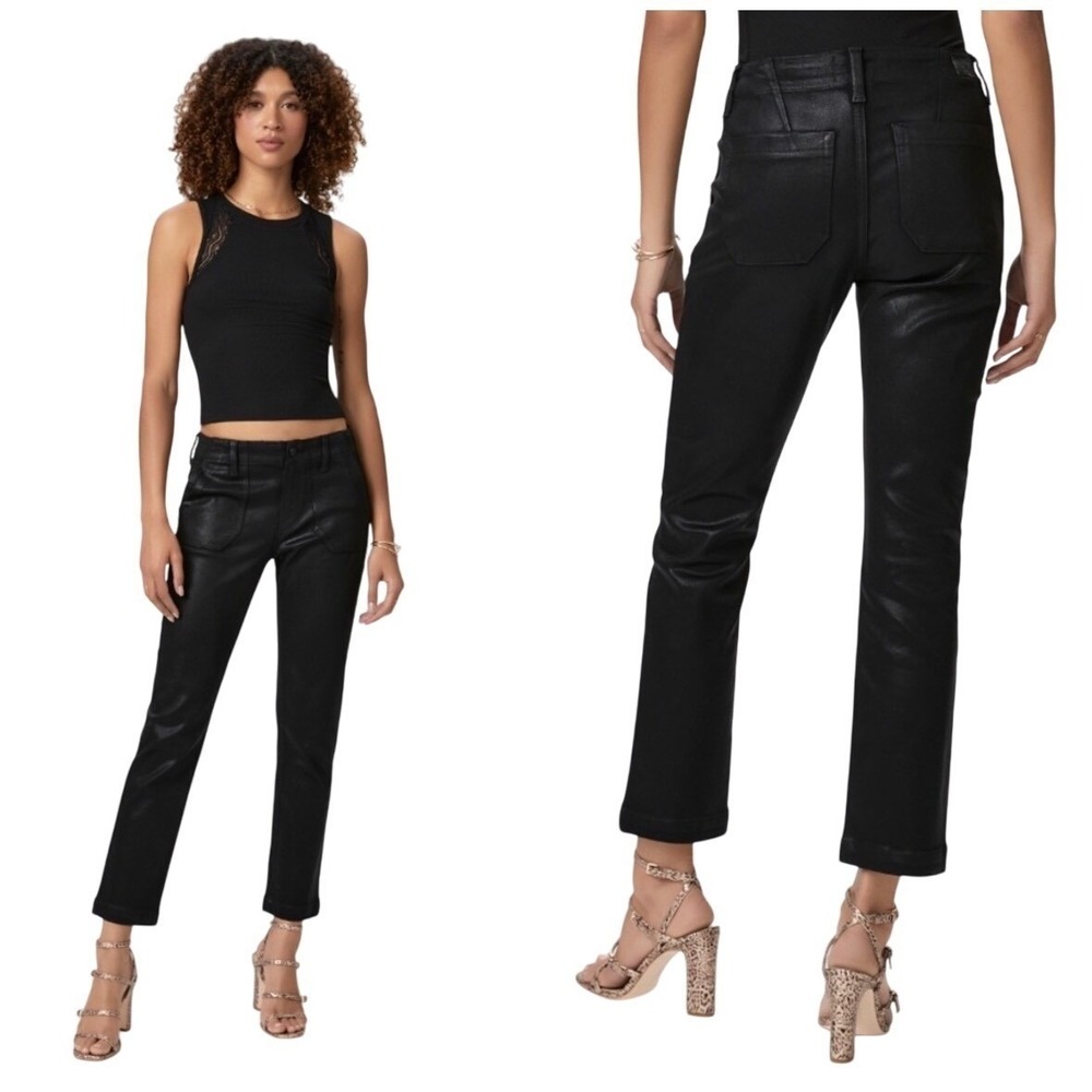 PAIGE Mayslie Jogger Pants Womens 32 Black Coated Utility Slim Fit Slimming Edgy